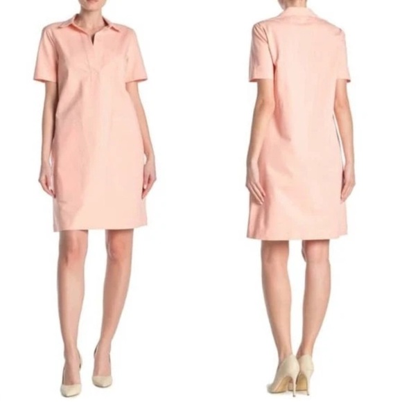 Lafayette 148 Salmon Pink Short Sleeve Collared Shift Shirt Dress Size Medium - Picture 2 of 11